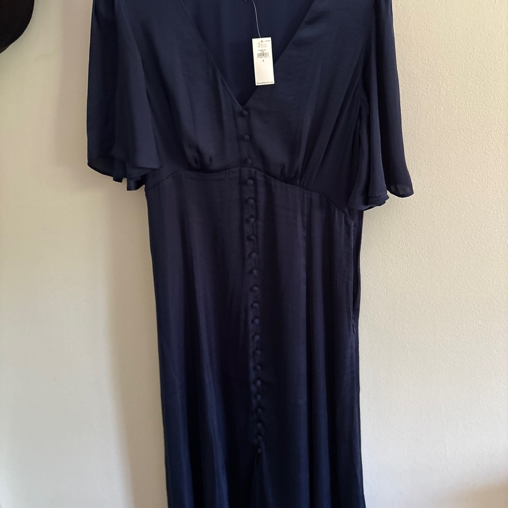 Banana Republic Blue V-Neck Flutter Sleeve Gown